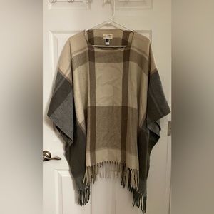Universal Thread 100% Cotton Plaid Tan/Grey Poncho with Fringe